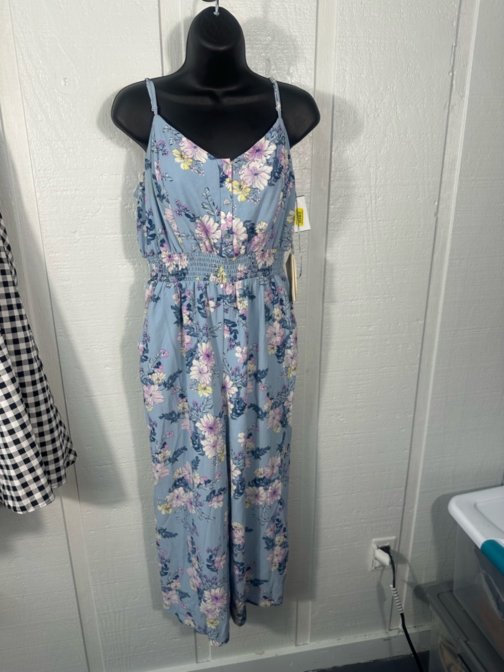 Love and Piece Blue Floral Spaghetti Strap Pantsuit Size Large NWT